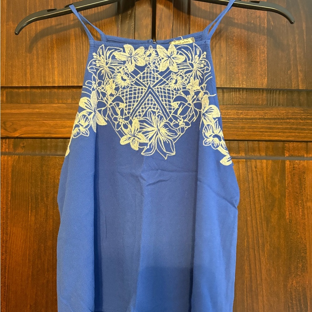 Eyeshadow Blue Camisole with Cream Floral Embroidery
